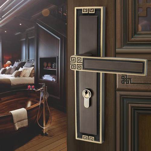 新中式纯铜室内门锁家用通用型房间卧室实木门锁具全铜把手锁子