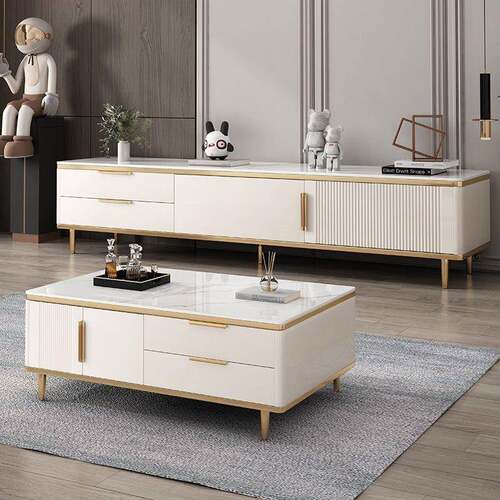 意式轻奢岩板电视柜组合现代简约家用小户型地柜客厅网红茶几套装