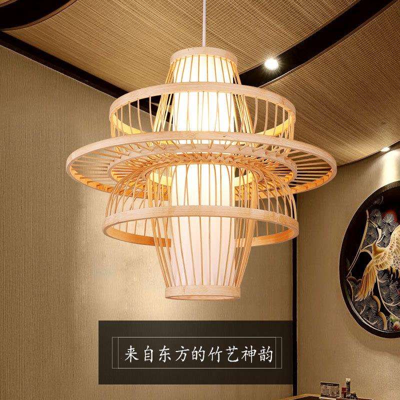 中式吊灯创意竹编吊灯复古灯笼饭馆过道走廊餐厅藤艺编织田园风灯