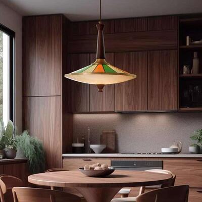 中古餐厅吊灯复古原木风全铜造型灯创意实木艺术高级感岛台吧台灯