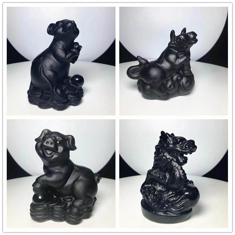 黑曜石十二生肖鼠牛虎兔龙蛇马羊猴鸡狗猪家居工艺品摆设