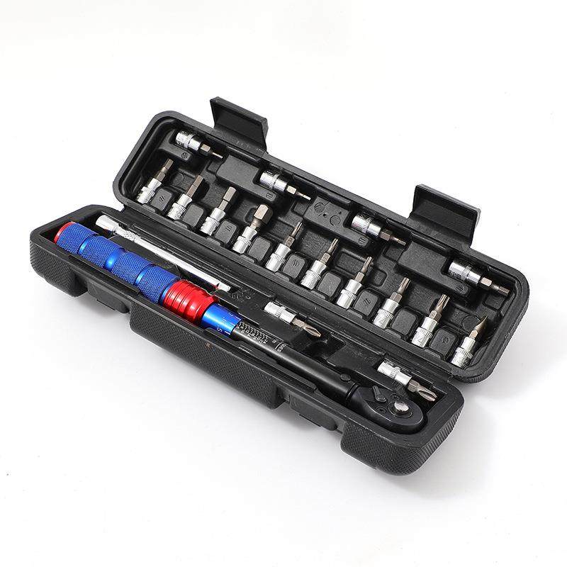 18件套1/4 预置式可调式扭力扳手2-24N.m小飞高精度汽车维修套装