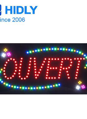 法国橱窗招牌跨境出口法语营业中招牌LED ouvert sign 30*60cm
