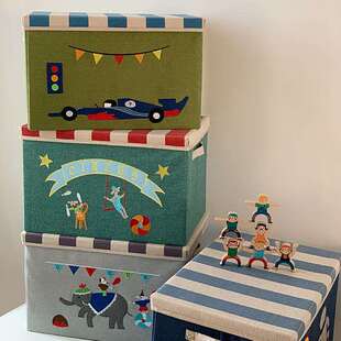 环保水洗折叠带盖布艺收纳箱儿童马戏团卡通储物箱衣服无味收纳盒