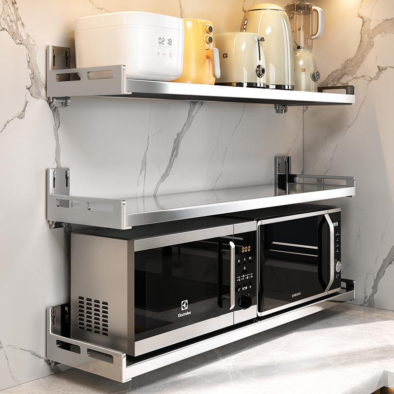 304不锈钢壁挂厨房免打孔墙上微波炉调料罐收纳置物架壁