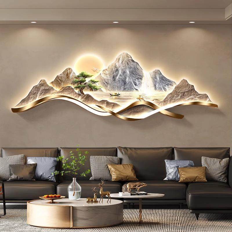 背有靠山客厅装饰画高级感轻奢大气壁画聚宝盆山水画led灯画挂画