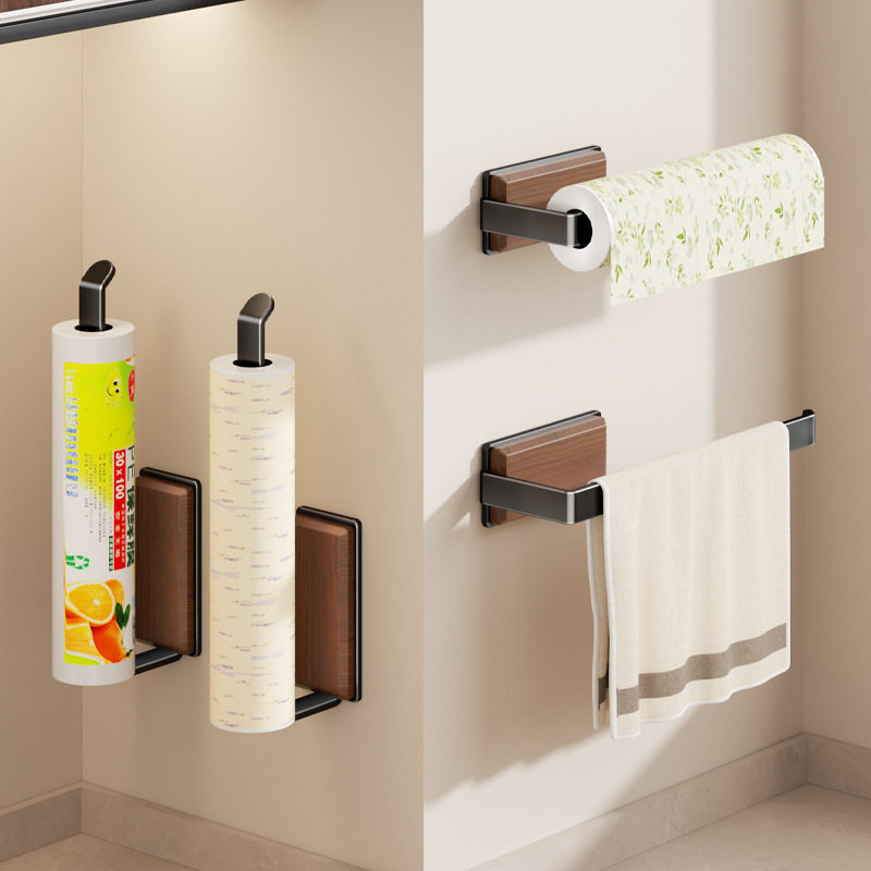 胡桃木厨房纸巾架免打孔橱柜用纸置物卷纸架保鲜膜吸油纸收纳挂架,收纳整理,纸巾架,淘宝优惠券,粉丝福利购,淘宝优惠卷