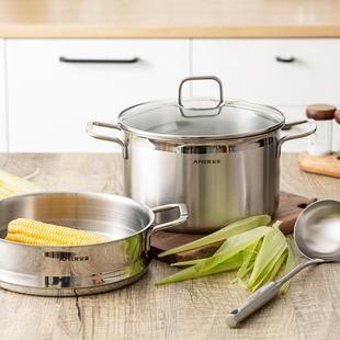 家用304不锈钢煮汤锅加厚复底锅电磁炉高汤锅多功能双耳汤蒸锅