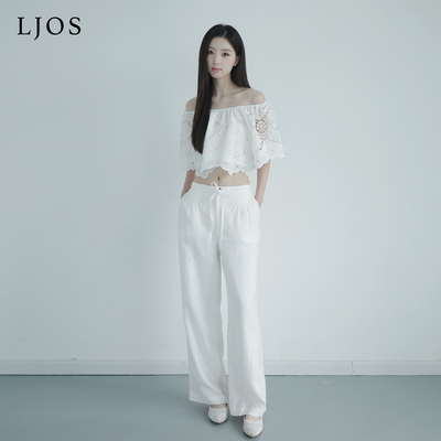 LJOS |暮雪白亚麻压褶抽绳长裤2026夏季新品白色休闲裤宽松显瘦