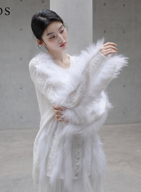 【徐如蓝同款】LJOS雾雪白狐狸毛拼接针织衫温柔宽松高级感毛衣