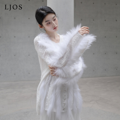 LJOS | 雾雪白狐狸毛拼接针织衫2025冬钉钻温柔宽松高级感毛衣