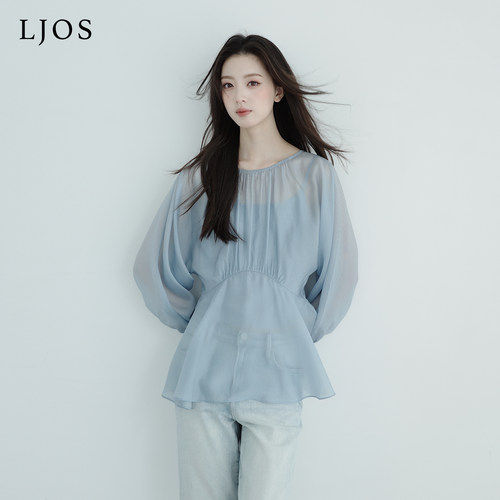 LJOS | 晨雾钻蓝收腰裙摆铜氨丝衬衫气质时髦透气舒适铜氨纤维