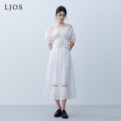 LJOS | 山茶白定制镂空剌绣两穿上衣半身裙2026早春白色套装