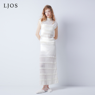 LJOS｜针织羊驼毛半裙珍珠白色浅蔷薇粉色2025早秋针织裙