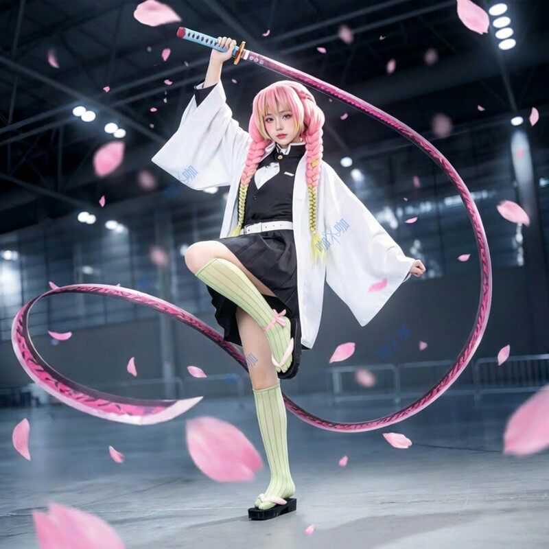 鬼灭之刃甘露寺蜜璃cos服鬼杀队恋柱cosplay服装儿童成人假发武器