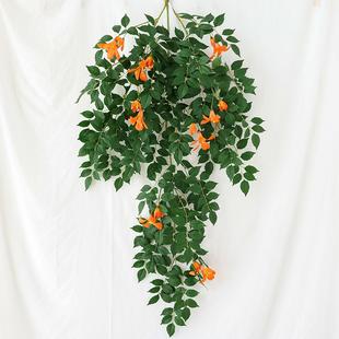 饰空调水管道塑料绿植缠绕遮挡 仿真凌霄花藤条假树叶子室内吊顶装