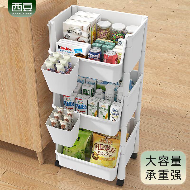 落地小推车置物架多层可移动收纳书架厨房果蔬菜篮带轮零食储物筐