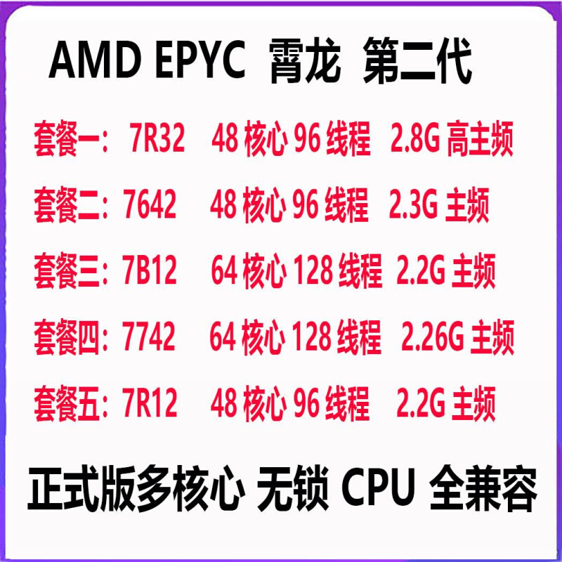 AMD EPYC霄龙 7B12/7742/7642/7R32 64核128线程正式版无锁 CPU