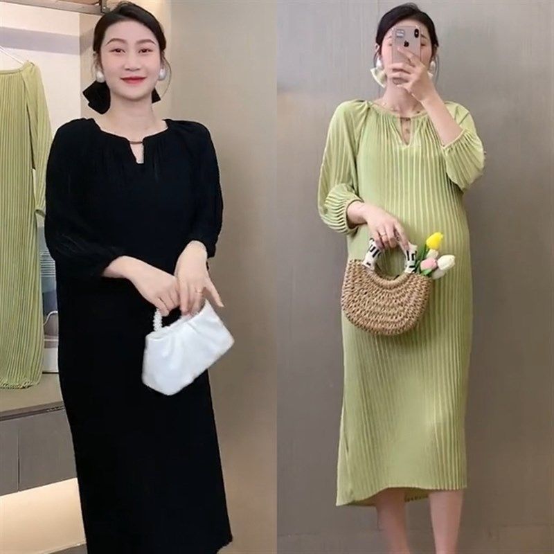 孕妇连衣裙夏季新款时尚圆领百褶纯色裙宽松显遮肚2023年韩版女潮,孕妇装/孕产妇用品/营养,连衣裙,淘宝优惠券,粉丝福利购,淘宝优惠卷