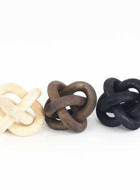 现代新中式侘寂风复古木质锁链几何套环摆K件样板间民宿酒店装饰