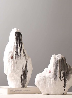 新中式客厅电视柜茶几q玄关书房博古架茶室陶瓷假山枯山石装饰摆