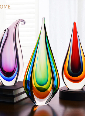 北欧轻奢水晶琉璃工艺品花瓶创意水滴摆件现代简S约客厅家居装饰