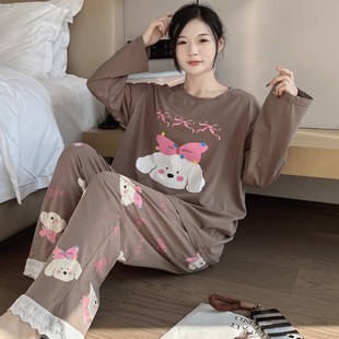 睡衣大码 女胖mm秋冬款 纯棉2u024新款 卡通加肥加大200斤家居服套装