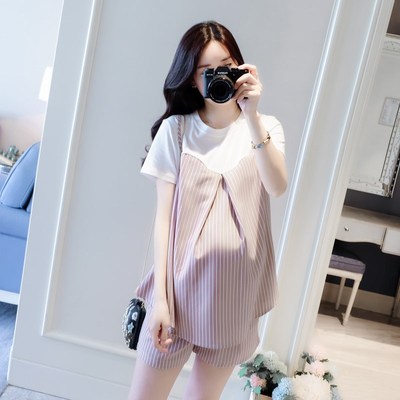 夏季孕妇装时尚套装 潮妈孕妇t恤上衣韩版宽松2024孕妇夏装网红款