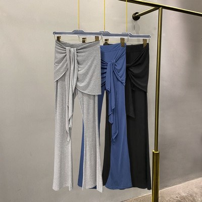 绑带假两件带屁帘裤子女夏季遮臀显瘦瑜伽裤紧Q身软糯垂感微喇叭