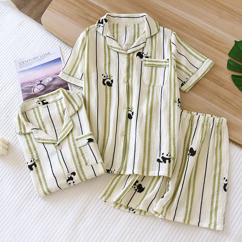情侣款夏季纯棉睡衣男款短袖短裤家居服套装女全棉麻双层纱布宽松,女士内衣/男士内衣/家居服,睡衣/家居服套装,淘宝优惠券,粉丝福利购,淘宝优惠卷