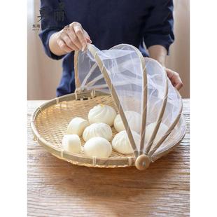 家用折叠饭菜罩子剩菜神器竹编防苍蝇盖菜罩防尘餐桌罩防蝇防虫筐