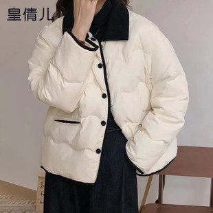 新款 韓版 翻領輕薄羽絨服女秋冬季 2023年冬裝 棉衣外套 寬松氣質短款