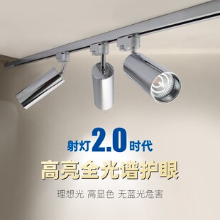 電鍍全A光譜防眩家用服裝 店鋪鉻色導軌頂 軌道燈射燈 led銀色明裝