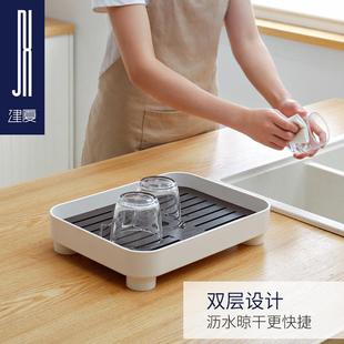 家用简约茶盘茶杯托盘长方形现代小型客厅储水塑料水杯子沥水盘仿