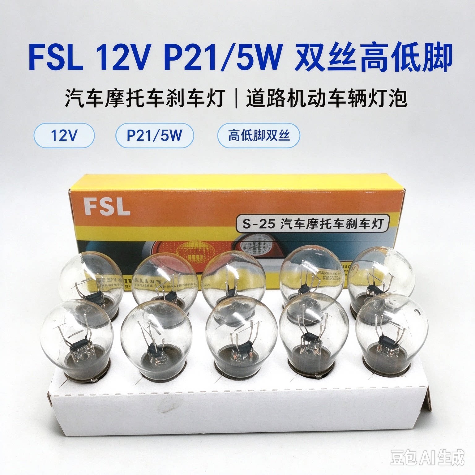 12V P21/5W 双丝高低脚刹车灯泡 汽车摩托车S25尾灯机动车制动灯