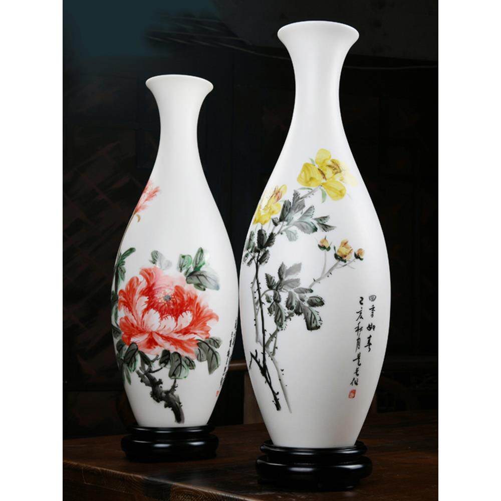 羊脂玉陶瓷手绘玉净瓶花瓶摆件 客厅插花中式古典家居装饰品