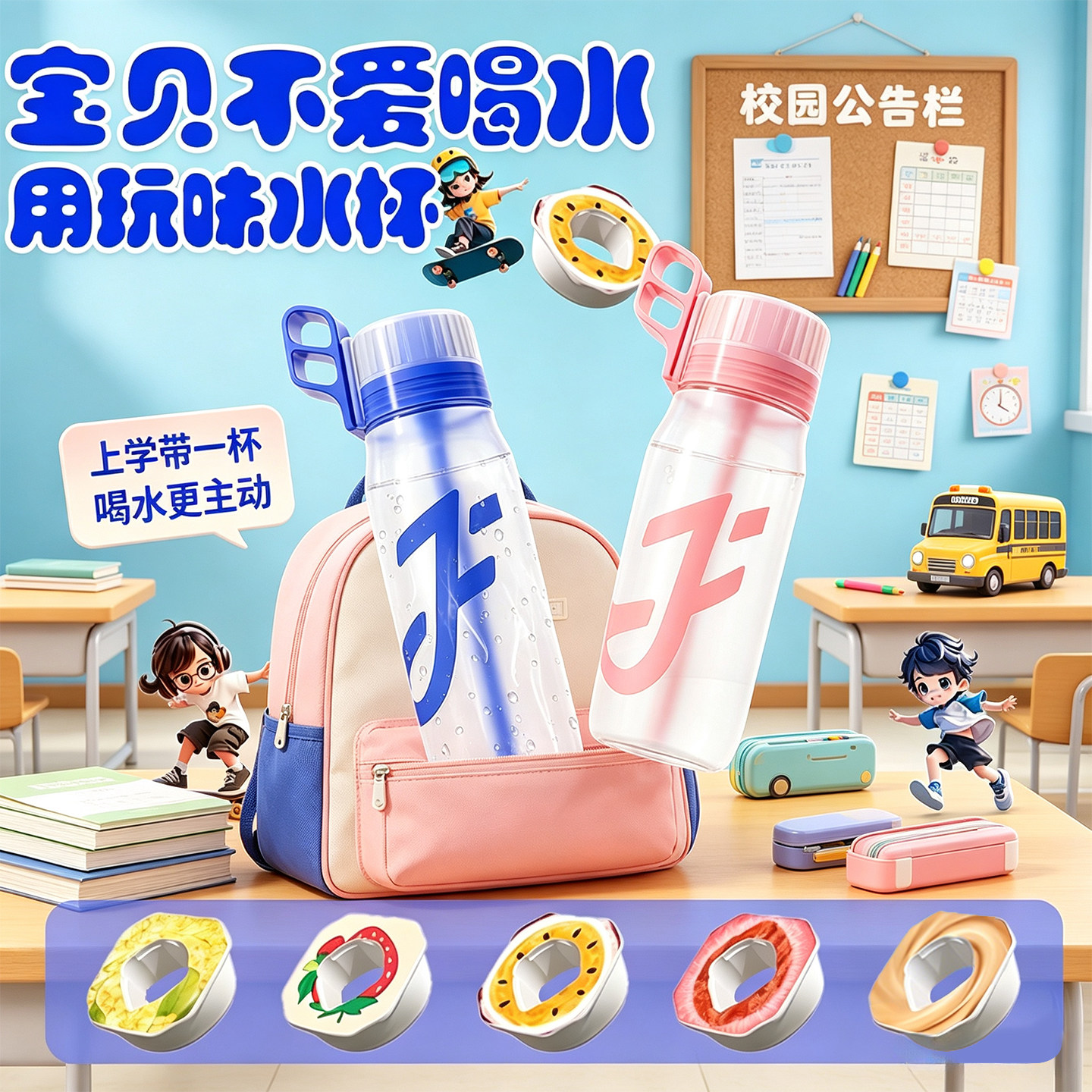 Joyfit玩味水杯玩味环儿童学生专用男女高颜值杯子喝水神器650mL图片