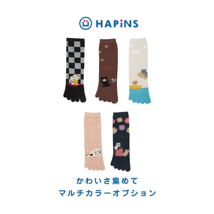 日本HAPiNS袜子女卡通可爱花朵五指袜夏季透气舒适中筒袜女士潮袜