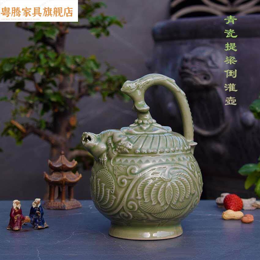 凤倒装壶倒流壶凤鸣壶两心壶戒盈杯耀州青瓷茶具会议西安礼品