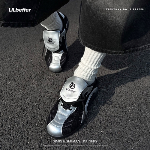 Lilbetter弧光银色德训鞋2026新款夏季网面透气板鞋薄底休闲鞋