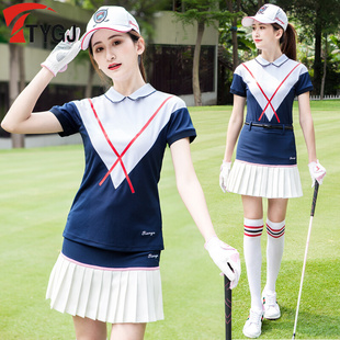 女士短袖 T恤V领后纽扣领运动休闲Polo衫 高尔夫球服装 夏季 上衣服