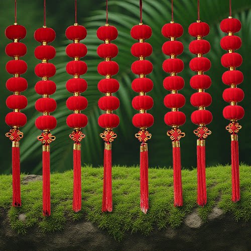 新款小灯笼串2025植绒春节庆挂件