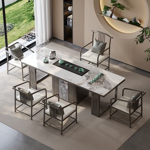 岩板茶桌轻奢现代高级感办公室茶台烧水壶一体式功夫泡茶桌椅组合