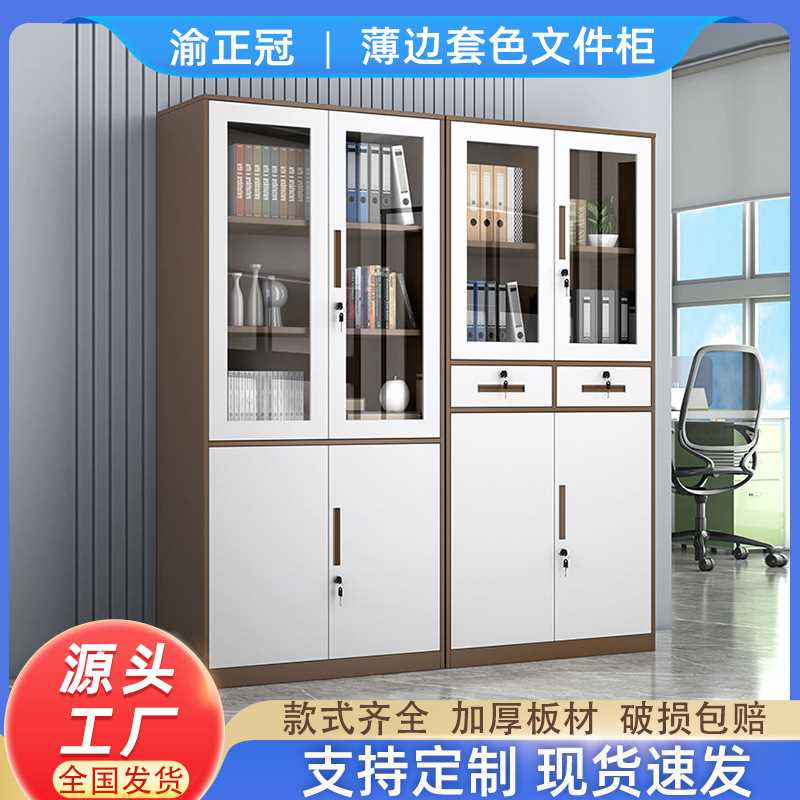 薄边柜厂家高档加厚套色玻璃档案柜铁皮拆装办公凭证文件柜