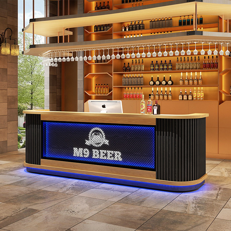 复古收银台酒吧公司弧形前台接待台工业风铁艺茶楼足浴店吧台柜台