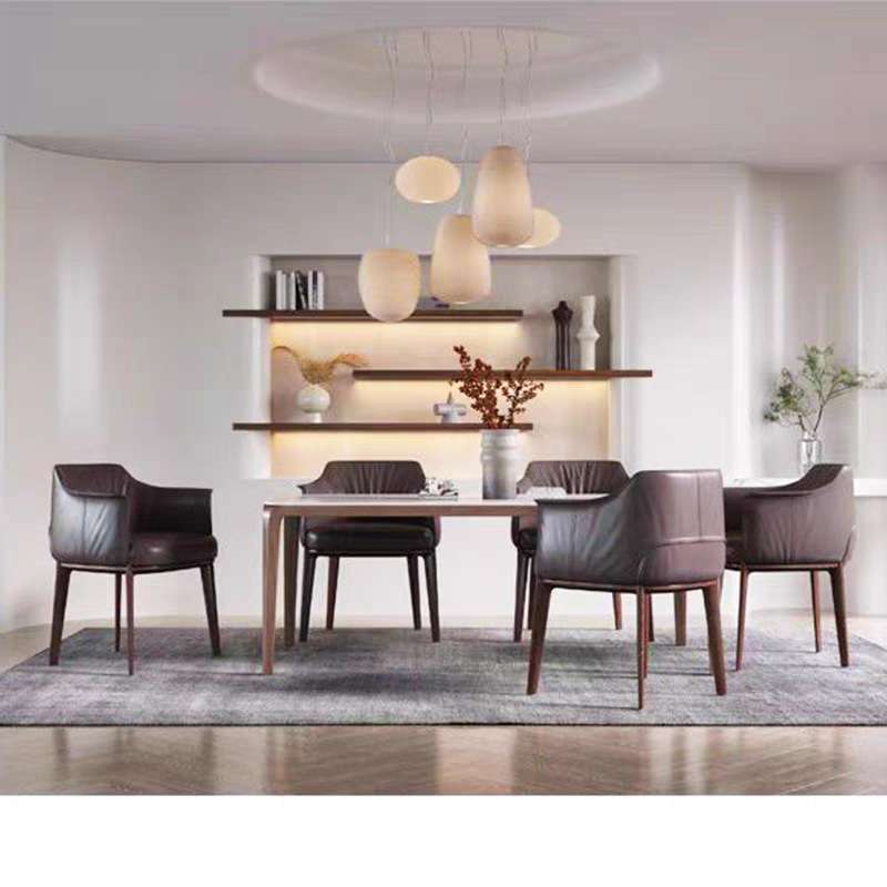 意式极简皮革餐椅实木靠背椅北欧设计师单人休闲酒店售楼处洽谈椅