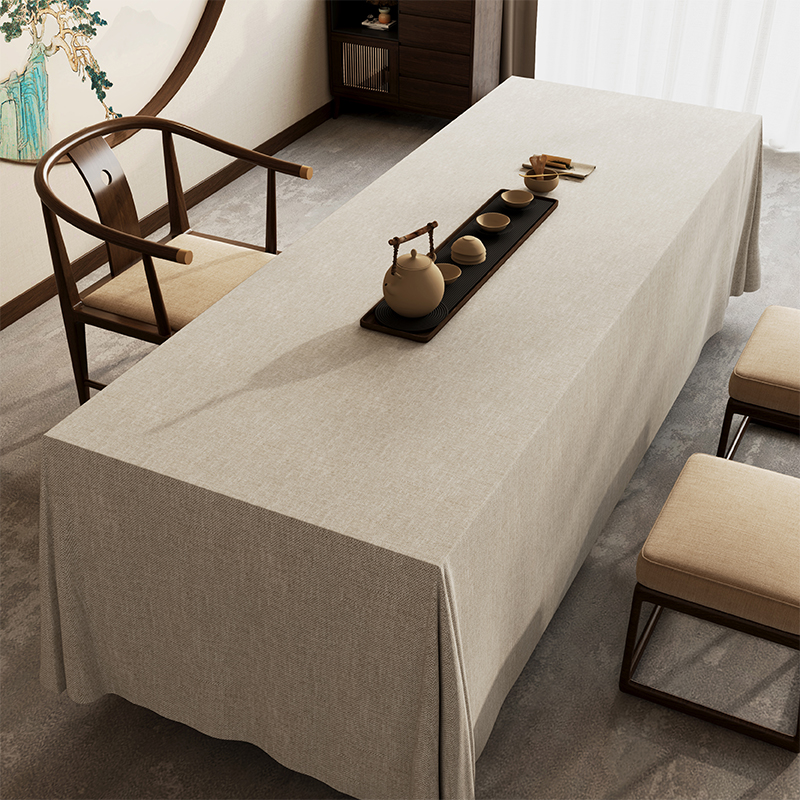 。会议室桌布日系棉麻布艺简约轻奢高级感长方形茶台专用台布定制