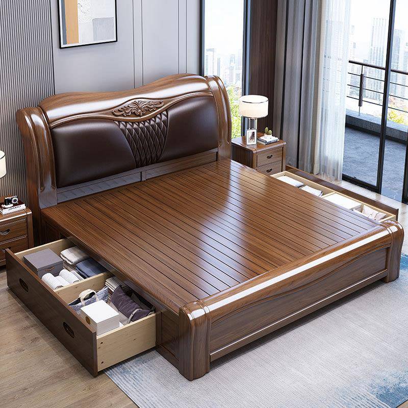 胡桃木实木床1.8米现代简约新中式双人床软包床2米主卧轻奢大床