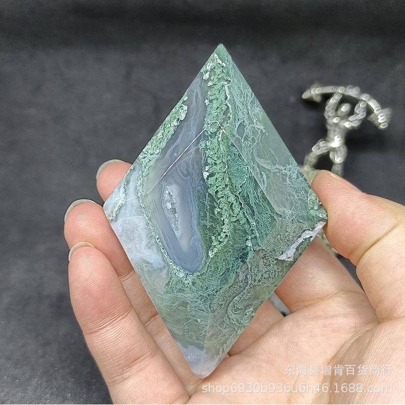 热销天然水晶水草玛瑙菱形摆件手工雕刻抛光适于生活装饰