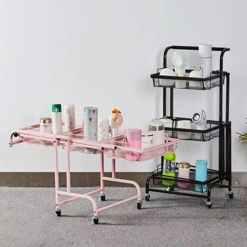 落地多层可移动收纳架厨房平行折叠置物架手推车置物架旋转小推车
